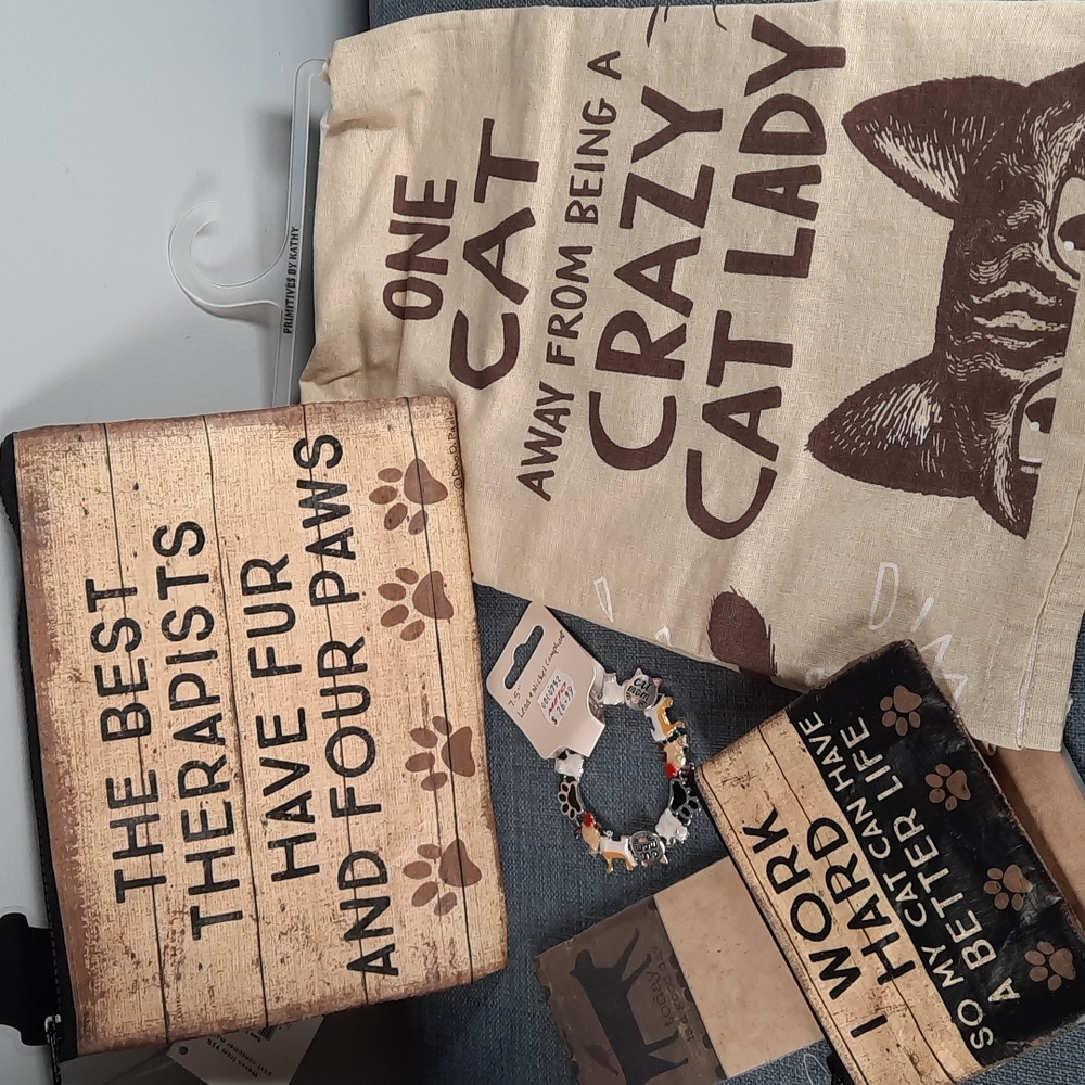 Crazy Cat Lady Gift Set Kitchen Dish Towel Bracelet Zipper Pouch Wallet Listpad